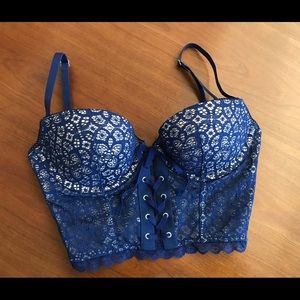 VS LIKE NEW! Sexy Navy Grommet & Lace Corset Top